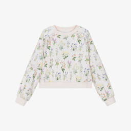 Girls Ivory Floral Print Organic Cotton Jersey Sweatshirt