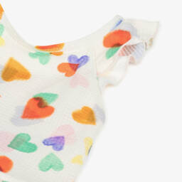 Molo-Girls Ivory Heart Print Ruffle Swimsuit (UPF50+) | Childrensalon