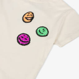 Molo-Girls Ivory Organic Cotton Sequin Faces T-Shirt | Childrensalon