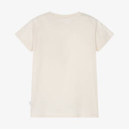 Molo-Girls Ivory Organic Cotton Sequin Faces T-Shirt | Childrensalon