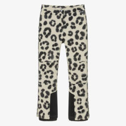 Girls Ivory Snow Leopard Print Ski Trousers
