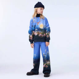 Molo-بلوزة بطبعة خريفية قطن عضوي لون أزرق للبنات | Childrensalon