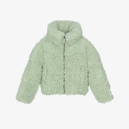 Куртка зеленая из пушистого искусственного меха для девочек