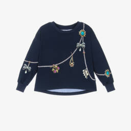Girls Navy Blue Charmed Chain Long-Sleeve Top