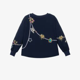Molo-Girls Navy Blue Charmed Chain Long-Sleeve Top | Childrensalon