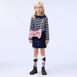 Molo-Girls Navy Blue Cotton Corduroy Skirt | Childrensalon