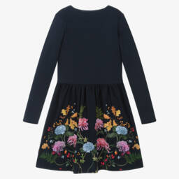 Molo-Girls Navy Blue Cotton Jersey Floral Dress | Childrensalon