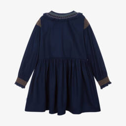 Molo-Girls Navy Blue Embroidered Twill Dress | Childrensalon