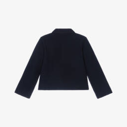 Molo-Girls Navy Blue Wool Embroidered Jacket | Childrensalon
