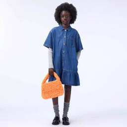 Molo-Girls Orange Fluffy Fleece Handbag (28cm) | Childrensalon