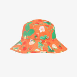 Girls Orange Strawberry Print Bucket Hat (UPF50+)