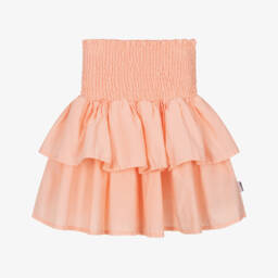 Girls Peach Pink Tiered Cotton Skirt