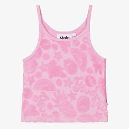Girls Pink Cotton Jacquard Fruits Vest