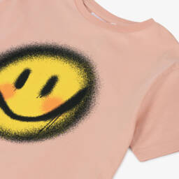 Molo-تيشيرت بنات بطبعة وجه مبتسم قطن عضوي لون زهري | Childrensalon