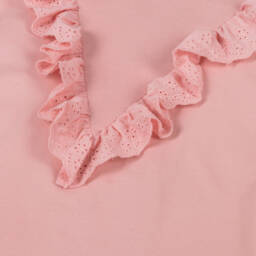 Molo-Girls Pink Organic Cotton Broderie Ruffle Trim Top | Childrensalon