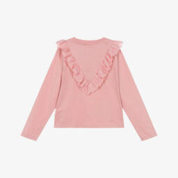 Molo-Girls Pink Organic Cotton Broderie Ruffle Trim Top | Childrensalon
