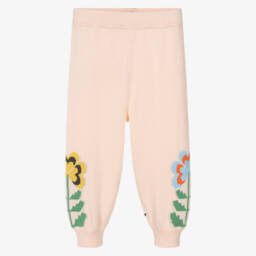 Girls Pink Organic Cotton Knit Flower Trousers