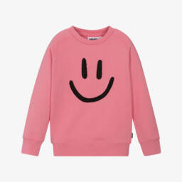 Molo-Girls Pink Organic Cotton Smiling Sweatshirt | Childrensalon