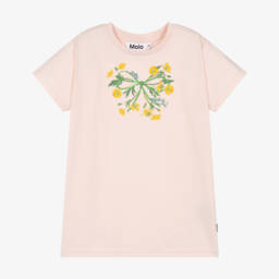 Girls Pink Organic Cotton T-Shirt with Sequinned Flowers