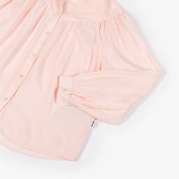 Molo-Girls Pink Pintuck Long Sleeve Collarless Blouse | Childrensalon