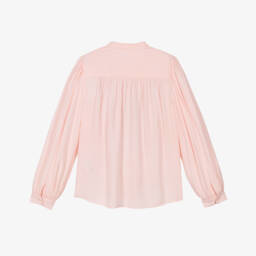 Molo-Girls Pink Pintuck Long Sleeve Collarless Blouse | Childrensalon