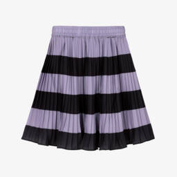 Molo-Girls Purple & Black Stripe Pleated Crêpe Skirt | Childrensalon
