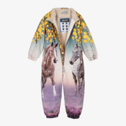 Molo-Girls Purple Horses Snowsuit | Childrensalon