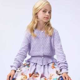 Molo-Girls Purple Organic Cotton Knit Cardigan | Childrensalon
