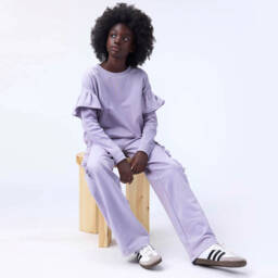 Molo-Girls Purple Wide-Leg Organic Cotton Joggers | Childrensalon