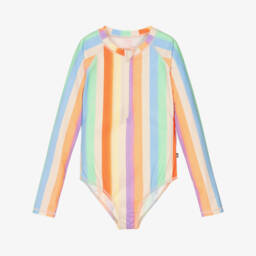 Girls Rainbow Striped Zip-Up Swimsuit (UPF50+)