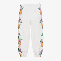 Molo-Girls White Organic Cotton Floral Joggers | Childrensalon