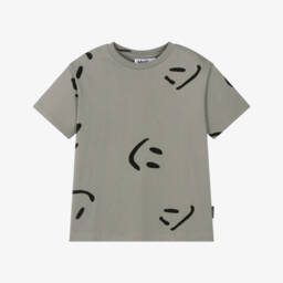 Grey Organic Cotton Smiling Graphics T-Shirt
