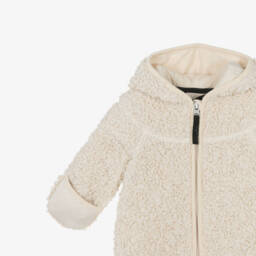 Molo-Ivory Teddy Fleece Hooded Pramsuit | Childrensalon