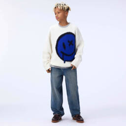 Molo-Ivory Wool Knit Drippy Smile Sweater | Childrensalon