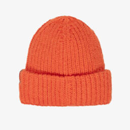 Molo-Orange Smiling Face Ribbed Knit Beanie Hat | Childrensalon