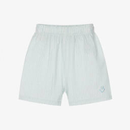 Pale Blue & White Striped Cotton Seersucker Shorts