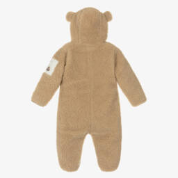 Moncler Enfant-Baby Boys Beige Teddy Fleece Hooded Pramsuit | Childrensalon