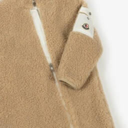 Moncler Enfant-Baby Boys Beige Teddy Fleece Hooded Pramsuit | Childrensalon