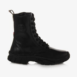 Moncler Enfant-بوت بكاحل عالي جلد لون أسود | Childrensalon