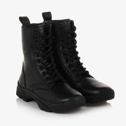 Moncler Enfant-بوت بكاحل عالي جلد لون أسود | Childrensalon