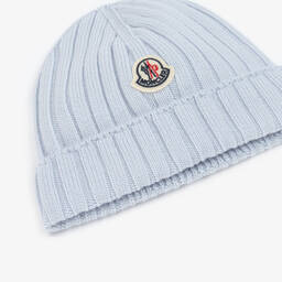 Moncler Enfant-قبعة بيني صوف بكر محبوك لون أزرق فاتح للأطفال | Childrensalon