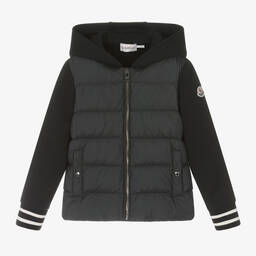 Moncler Enfant-توب بسحاب مبطن بريش لون أسود للأولاد | Childrensalon