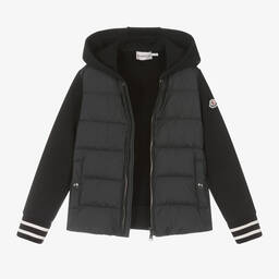 Moncler Enfant-توب بسحاب مبطن بريش لون أسود للأولاد | Childrensalon