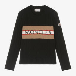 Moncler Enfant-بلوفر صوف بكر محبوك لون أسود للأولاد | Childrensalon