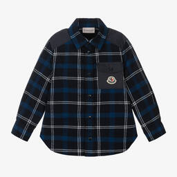 Moncler Enfant-قميص كاروهات قطن لون كحلي للأولاد | Childrensalon