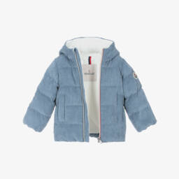 Moncler Enfant-Boys Blue Corduroy Down Padded Puki Jacket | Childrensalon