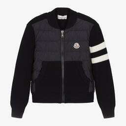 Moncler Enfant-توب بسحاب مبطن وصوف محبوك لون كحلي للأولاد | Childrensalon