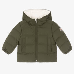 Moncler Enfant-جاكيت بافر لون أخضر كاكي مبطن بريش للأولاد | Childrensalon