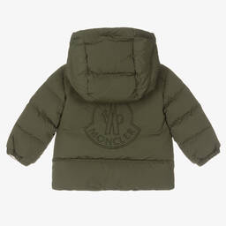 Moncler Enfant-جاكيت بافر لون أخضر كاكي مبطن بريش للأولاد | Childrensalon