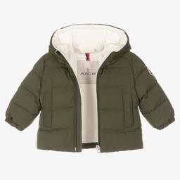 Moncler Enfant-جاكيت بافر لون أخضر كاكي مبطن بريش للأولاد | Childrensalon